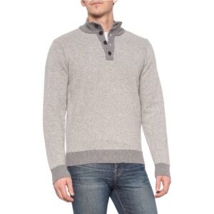 Luca Nobili Gray Italian Wool Blend Buttoned Mockneck Pullover Sweater Size‎ XL